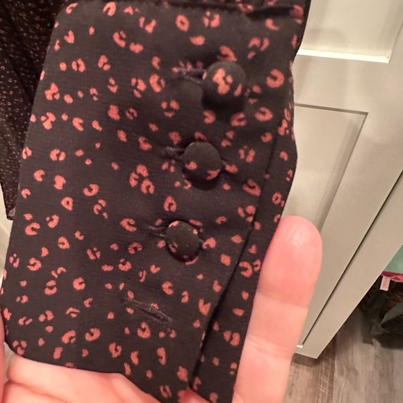 Cabi Pink Prowl Dress-Black w/ Pink Dots- Sheer Long Sleeves-Knee Length-Sz Med - Picture 6 of 10